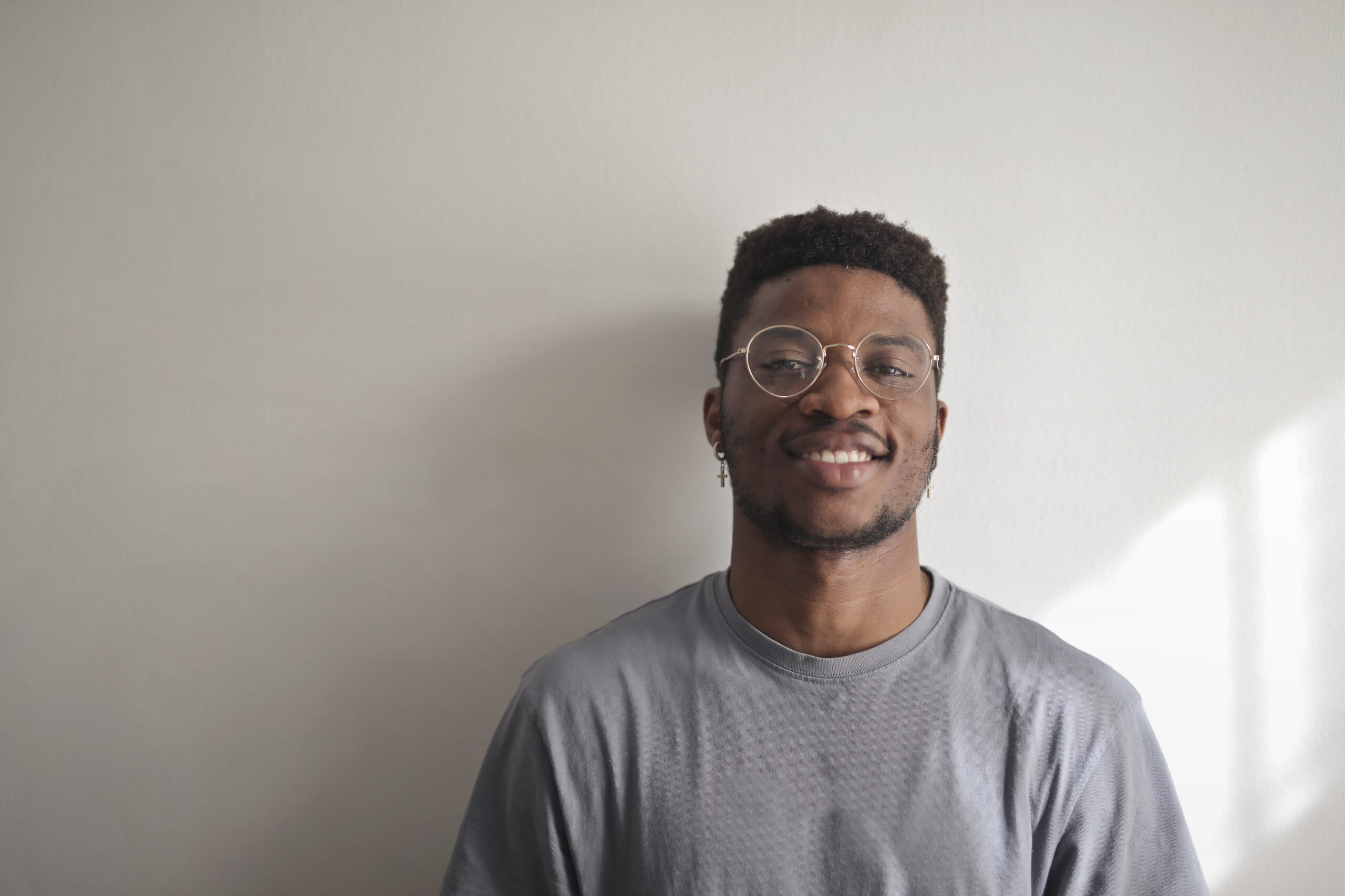 Home portrait of a young man on a white background